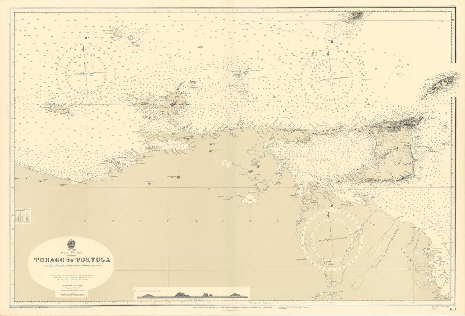 Venezuela Coast Trinidad Tobago Isla Margarita ADMIRALTY chart 1894 (1950) map